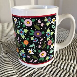 vintage Mary Engelbreit coffee mug Chintz on Black Multicolored Flowers